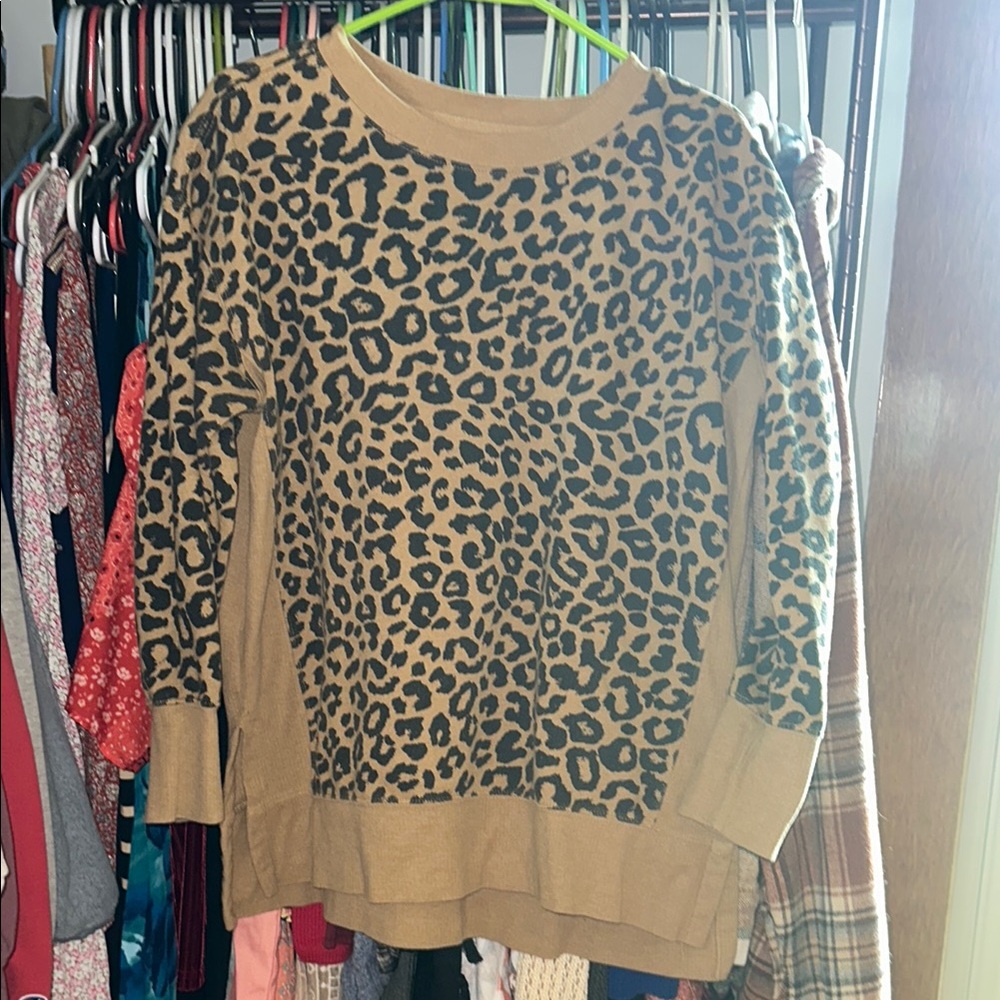 Maurices Tan and Black Crew Neck Sweater with Leopard Print
